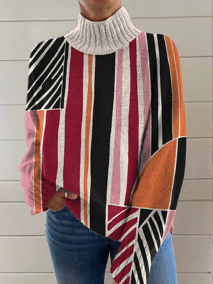 Pulover cu guler înalt Cristina - Imprimeu festiv cu pisici