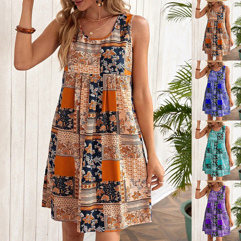 Printed A-Line Sleeveless Dress by Cristina Gore