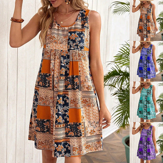 Printed A-Line Sleeveless Dress by Cristina Gore
