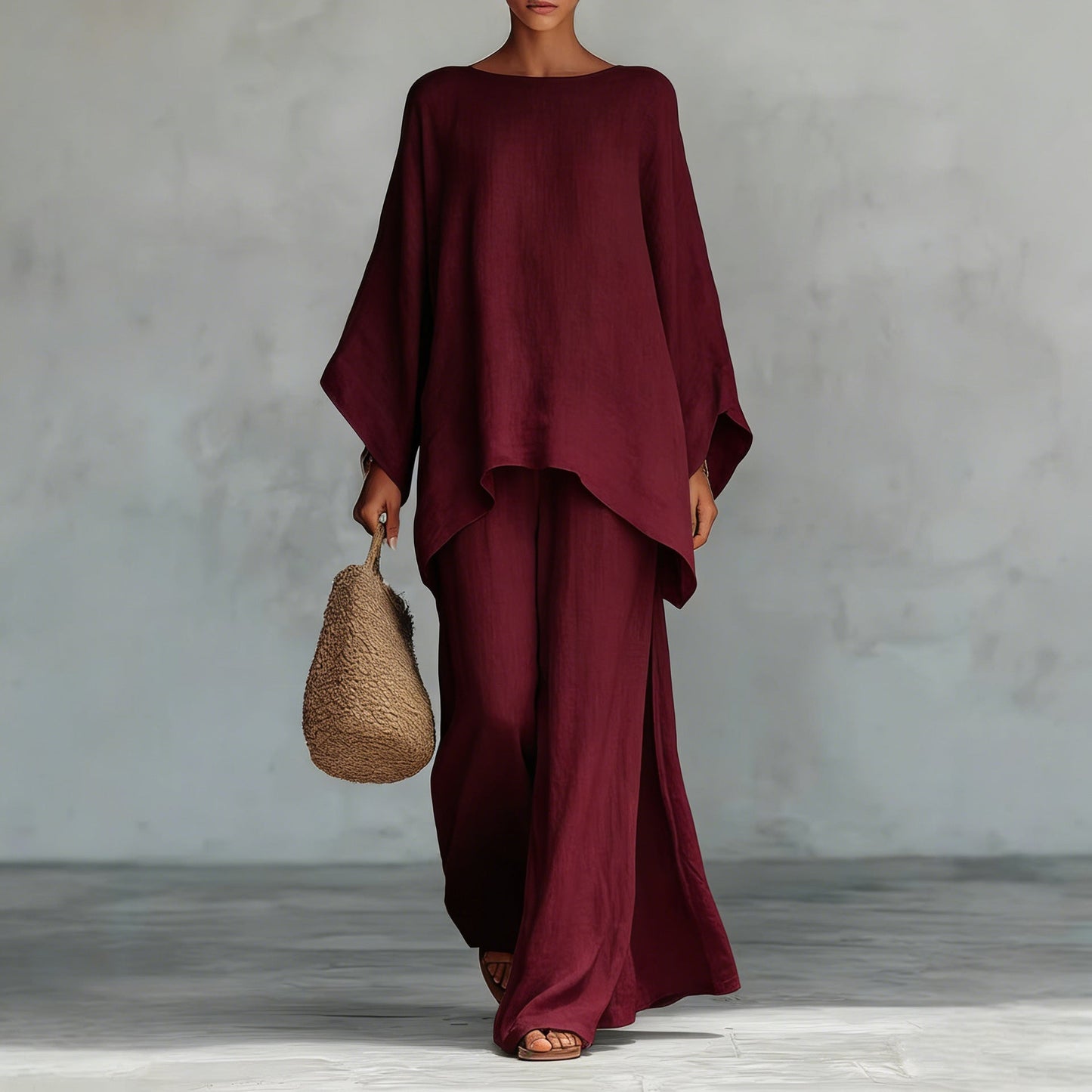 Set de bluză minimalistă relaxată și pantaloni cu croi larg pentru femei