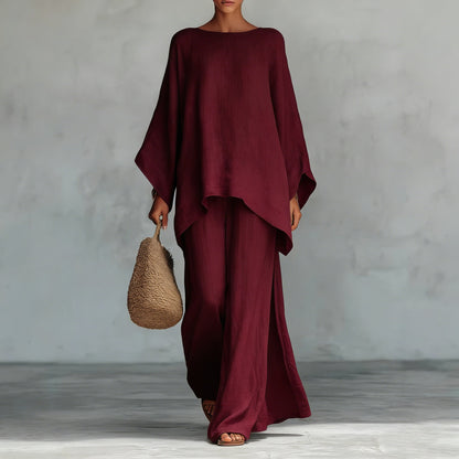 Set de bluză minimalistă relaxată și pantaloni cu croi larg pentru femei