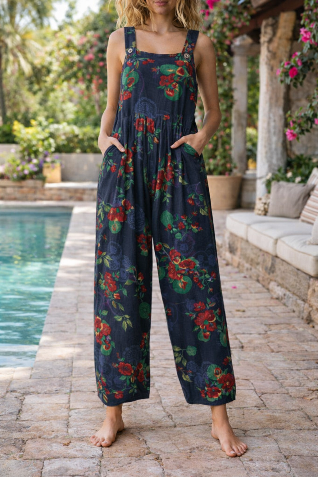 Salopetă cu bretele și imprimeu floral patchwork Cristina Gore