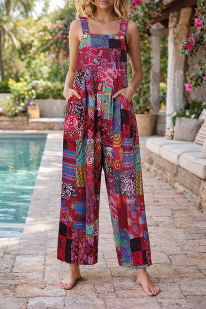 Salopetă cu bretele și imprimeu floral patchwork Cristina Gore