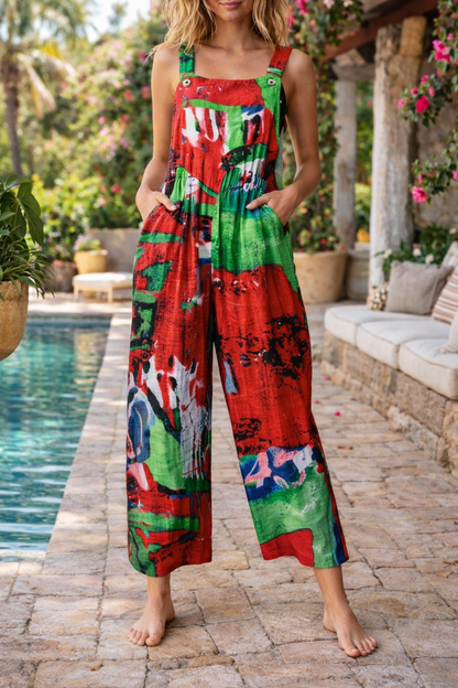 Salopetă cu bretele și imprimeu floral patchwork Cristina Gore