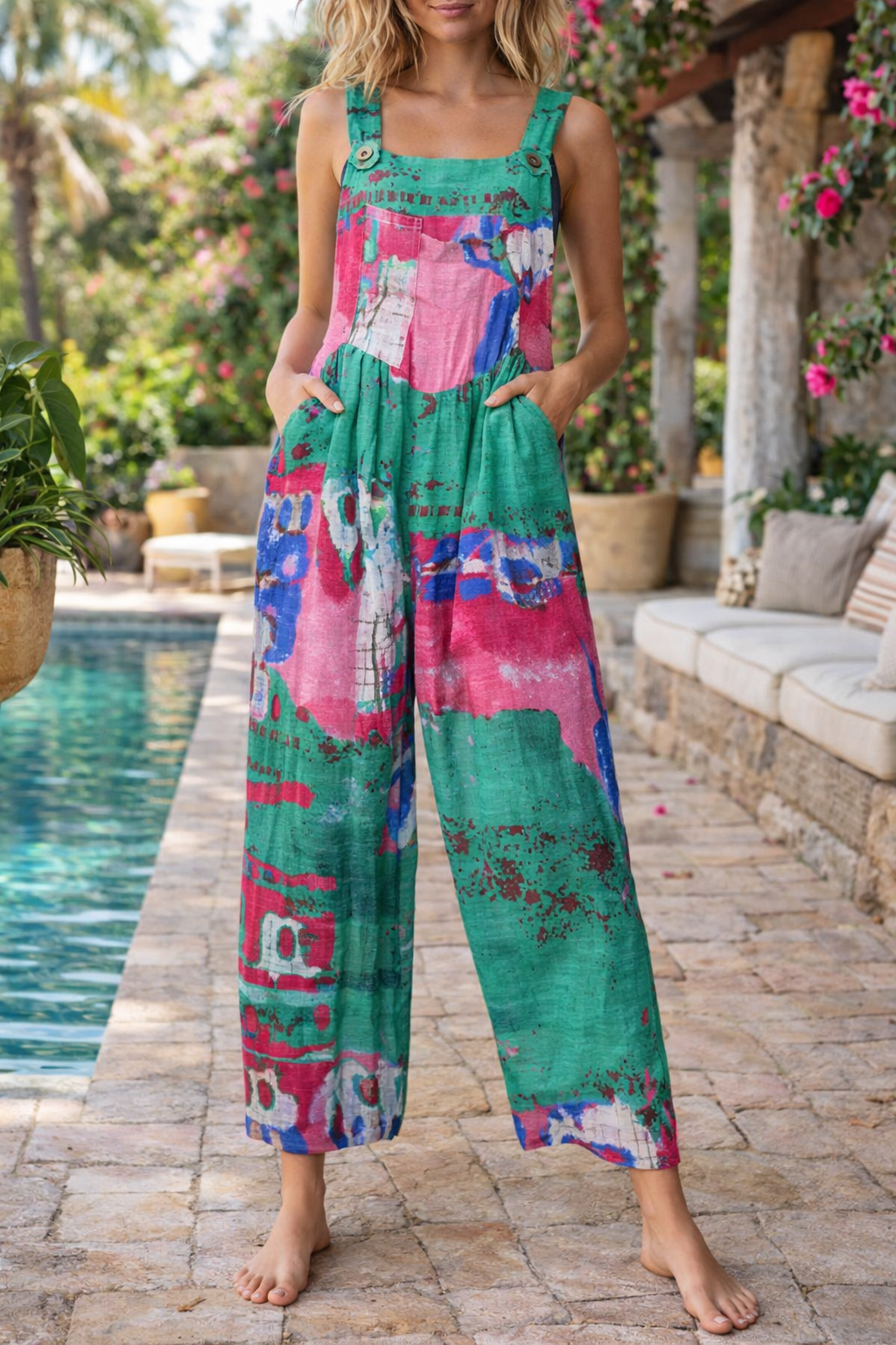 Salopetă cu bretele și imprimeu floral patchwork Cristina Gore