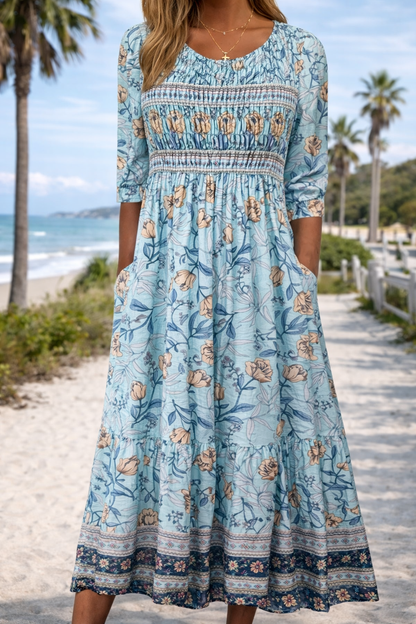 Rochie midi de vară cu imprimeu floral boho Cristina Gore