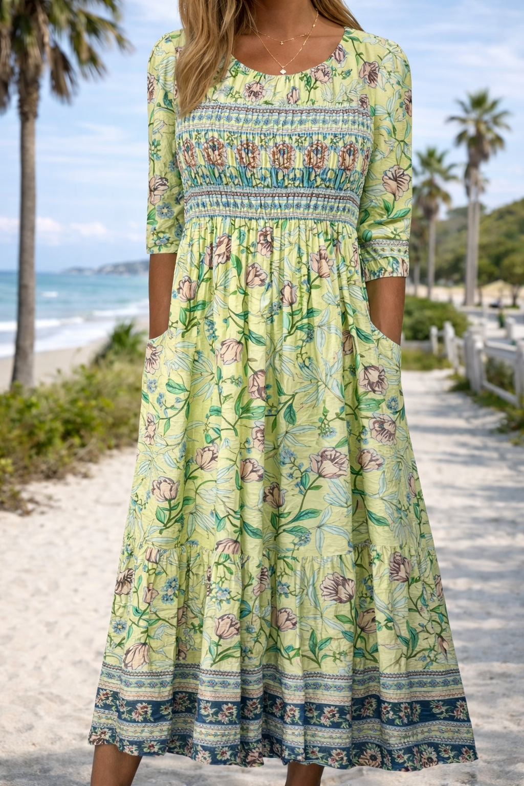 Rochie midi de vară cu imprimeu floral boho Cristina Gore
