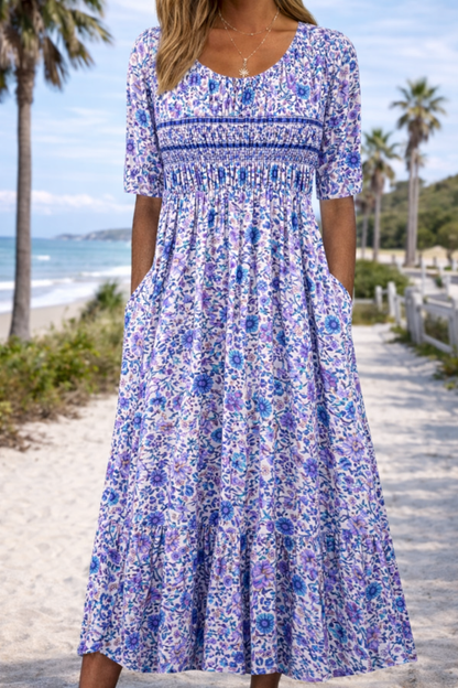 Rochie midi de vară cu imprimeu floral boho Cristina Gore
