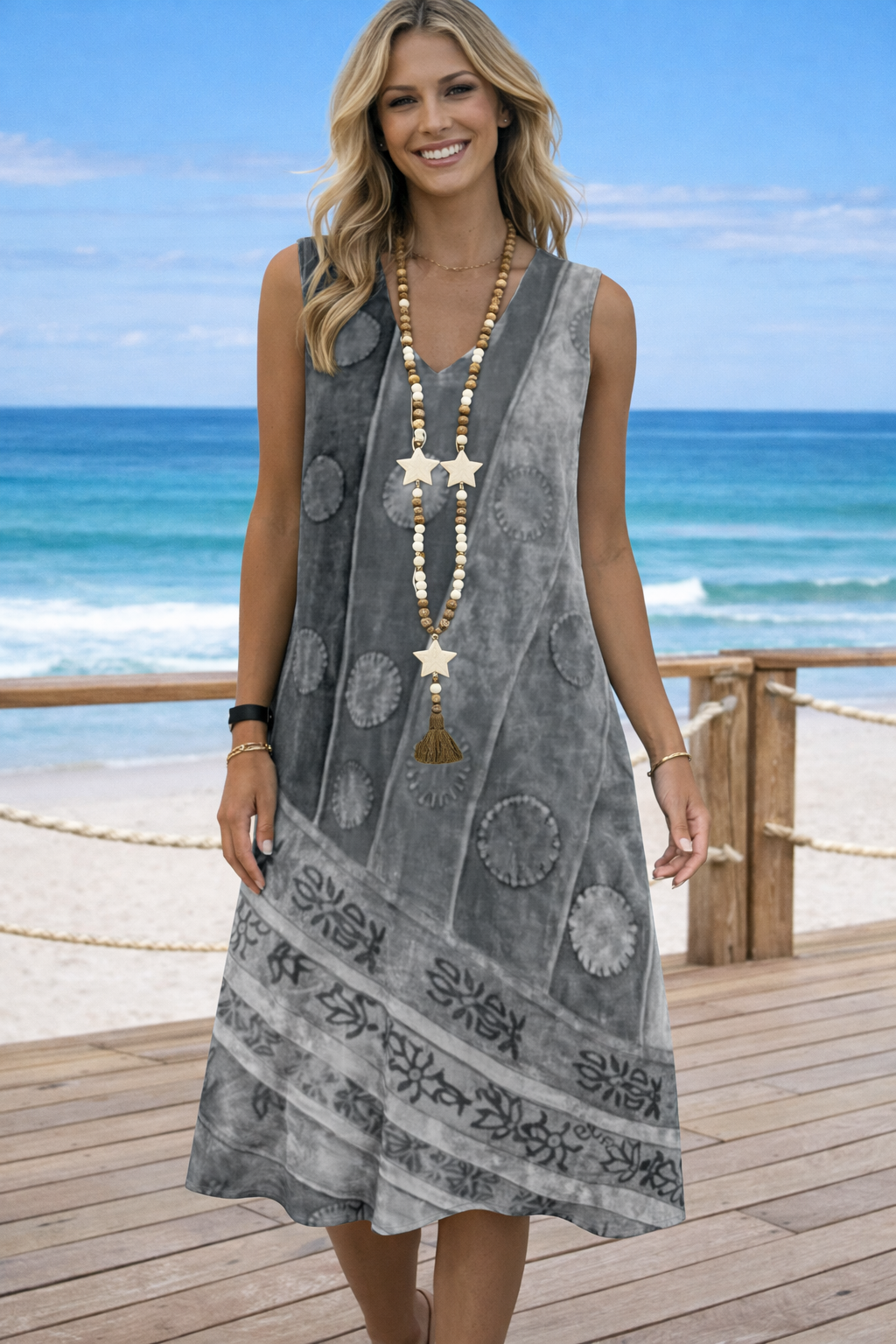 Rochie vibrantă cu imprimeu și decolteu în V de Cristina Gore