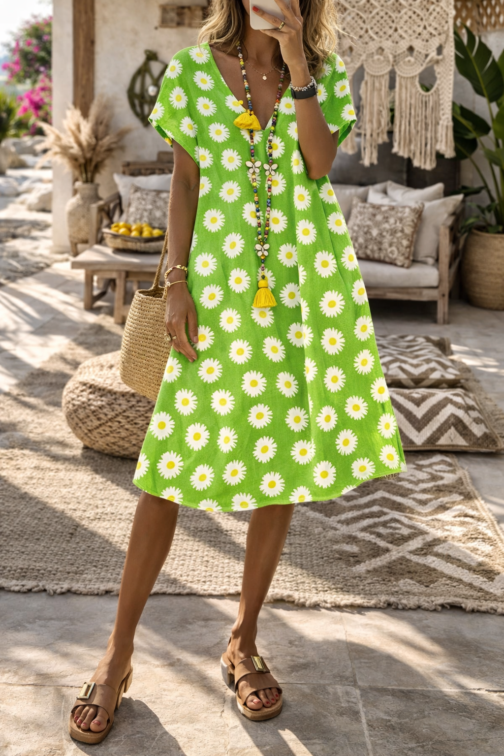 Rochie de vară cu decolteu în V și imprimeu floral vibrant Cristina Gore