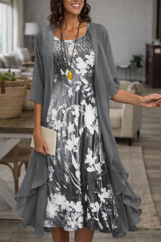 Set elegant de rochie din șifon, format din două piese, de Cristina Gore