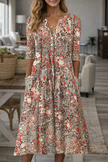 Rochie boho cu imprimeu floral și decolteu în V Cristina Gore