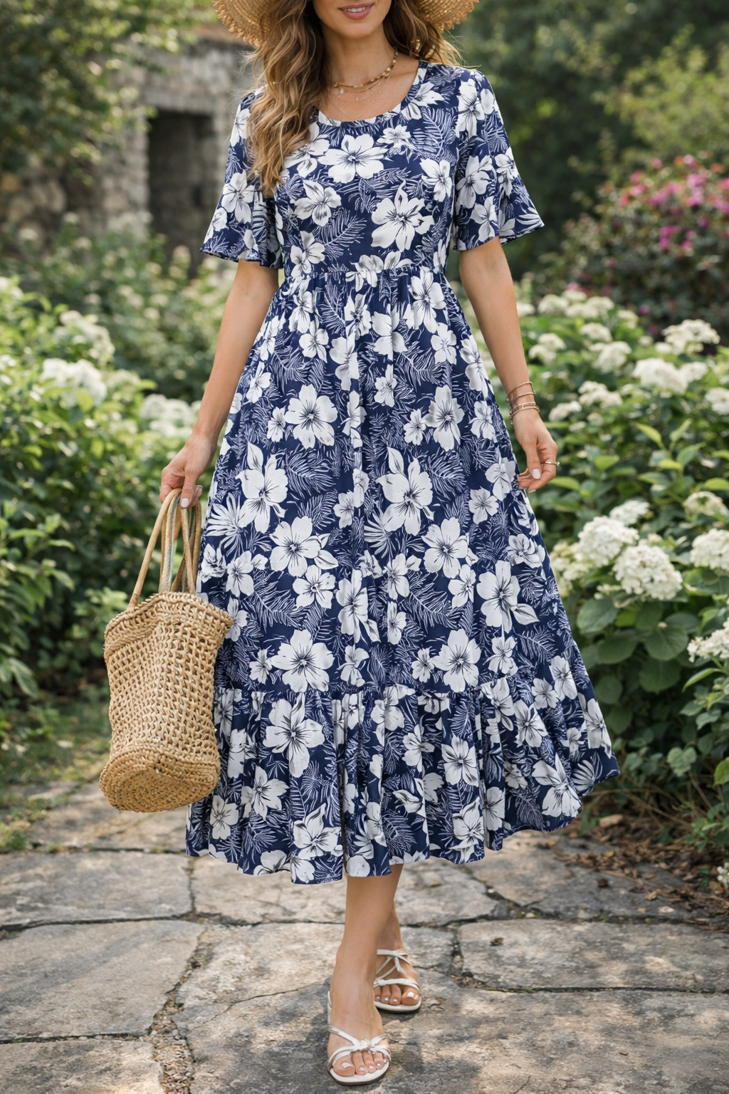 Rochie de vară midi cu imprimeu floral Cristina Gore