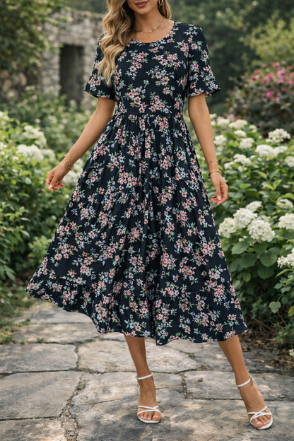 Rochie de vară midi cu imprimeu floral Cristina Gore