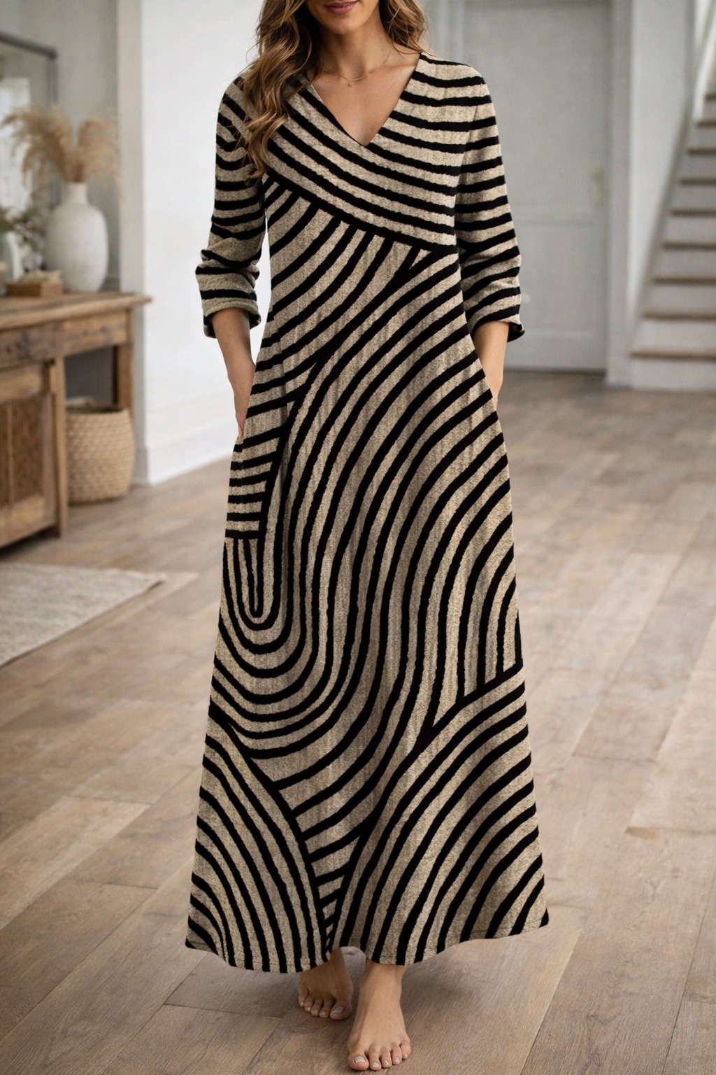 Rochie maxi de vară Cristina Gore cu dungi urbane