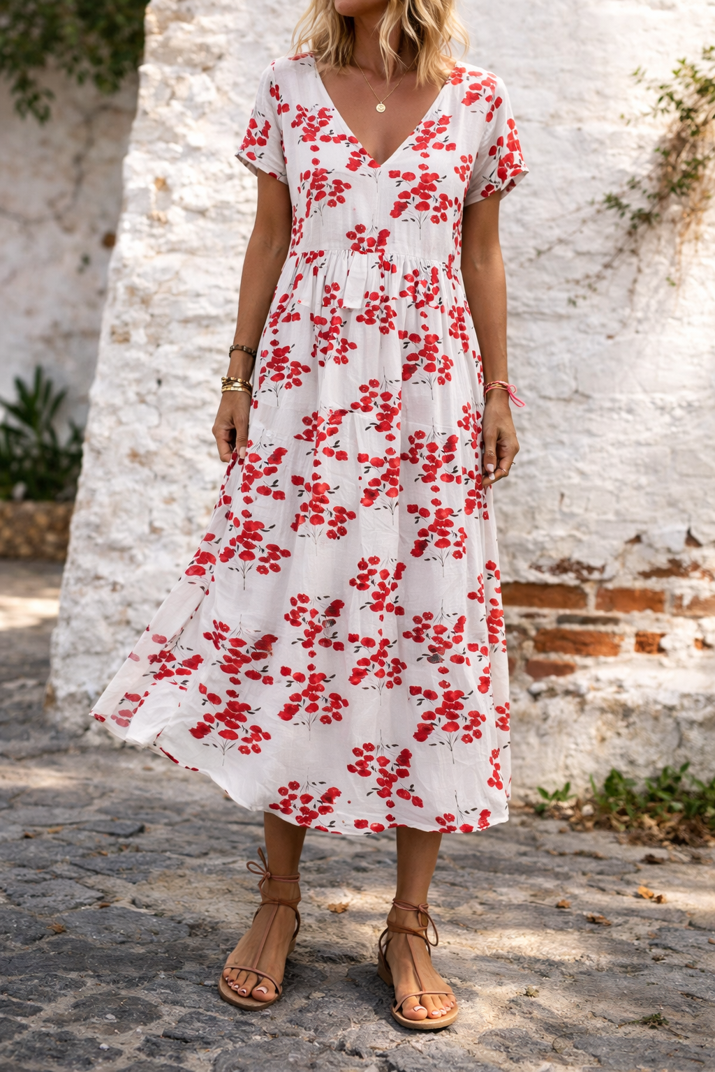 Rochie maxi cu decolteu în V și imprimeu floral din bumbac de Cristina Gore