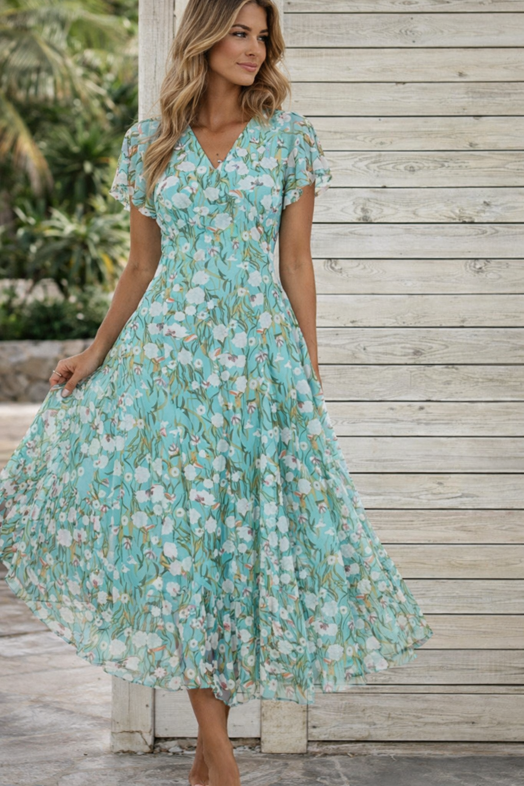 Rochie florală cu buzunare laterale de Cristina Gore