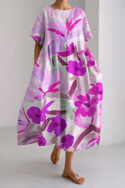 Rochie midi de vară Cristina Gore cu imprimeu floral artistic