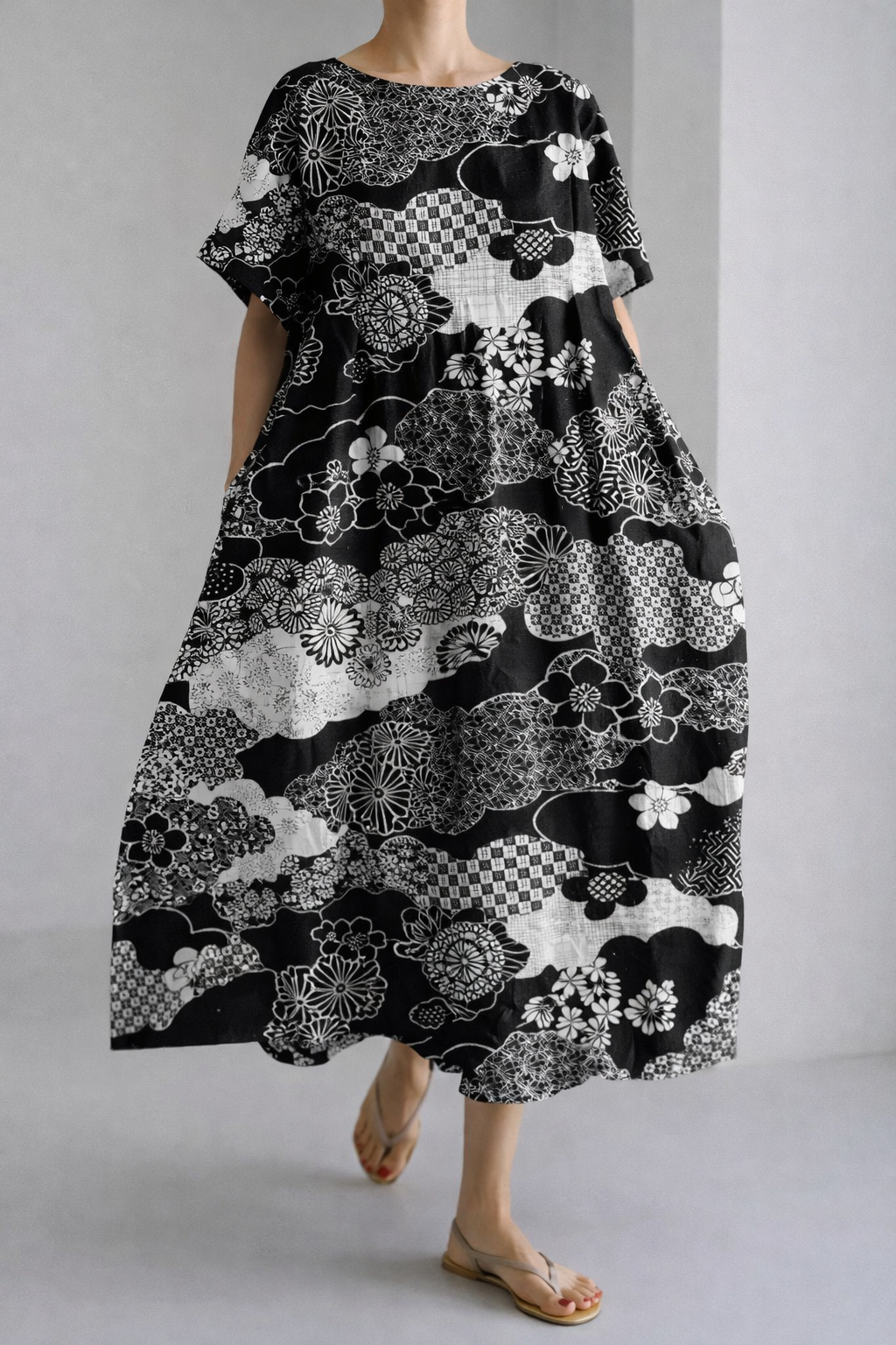 Rochie midi de vară Cristina Gore cu imprimeu floral artistic