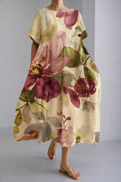 Rochie midi de vară Cristina Gore cu imprimeu floral artistic