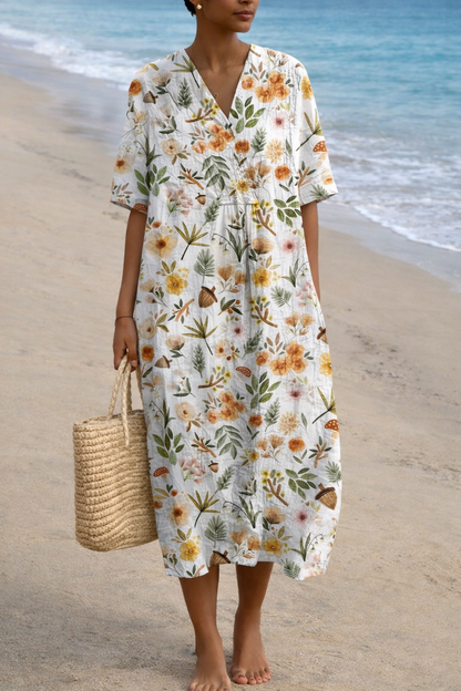 Rochie de vară cu decolteu în V și imprimeu floral boho Cristina Gore