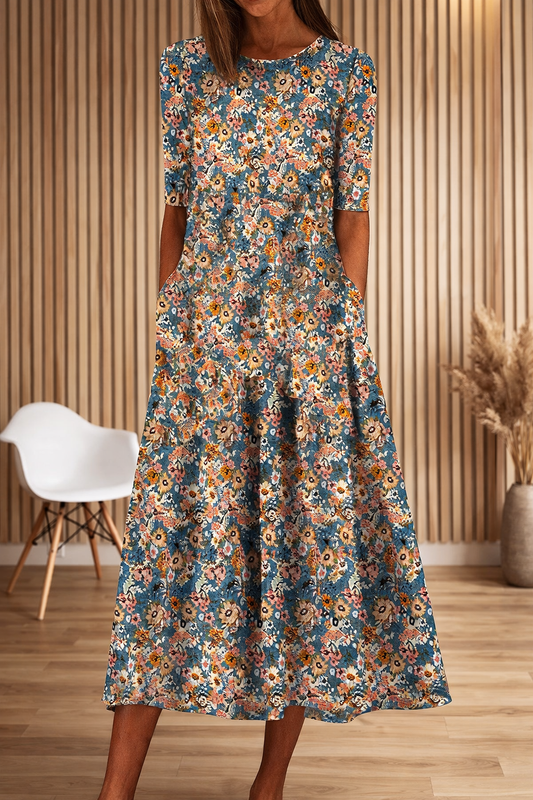 Rochie cu imprimeu floral și decolteu rotund de Cristina Gore