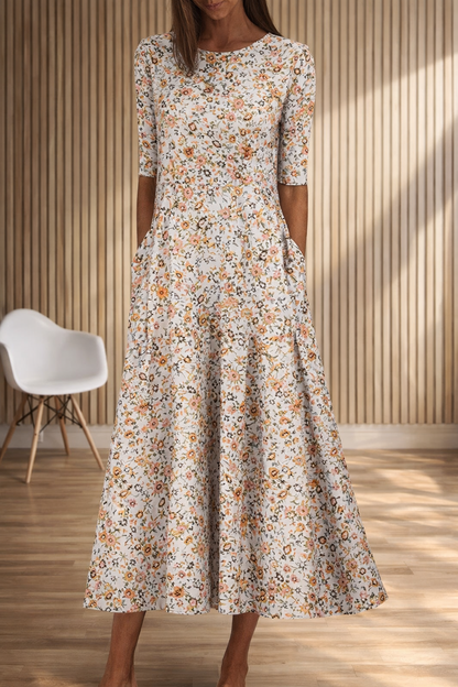 Rochie cu imprimeu floral și decolteu rotund de Cristina Gore