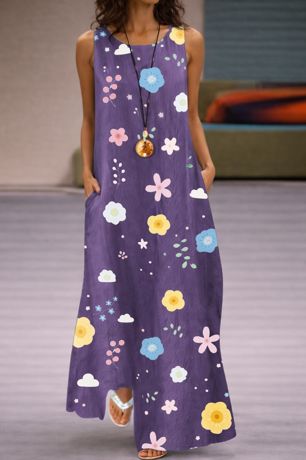 Rochie cu imprimeu floral și buzunare, stil de vară Cristina Gore