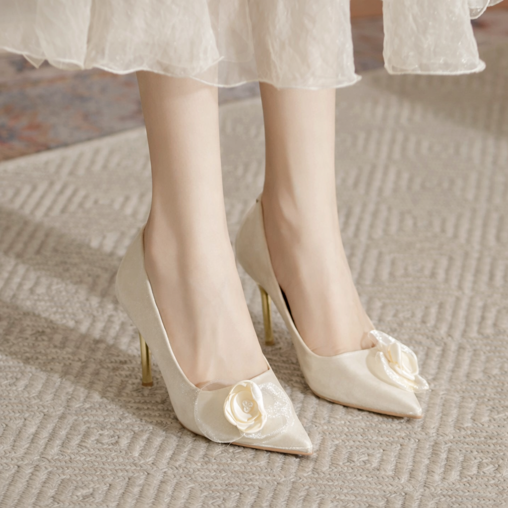 Tocuri stiletto de mireasă Cristina - Aplicație cu strasuri