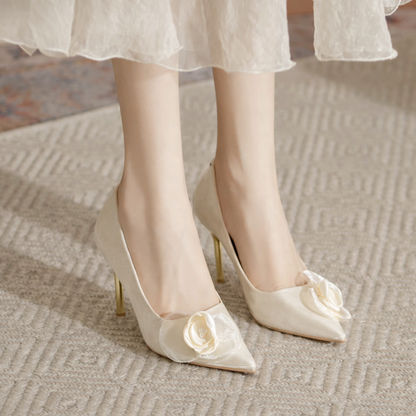 Tocuri stiletto de mireasă Cristina - Aplicație cu strasuri