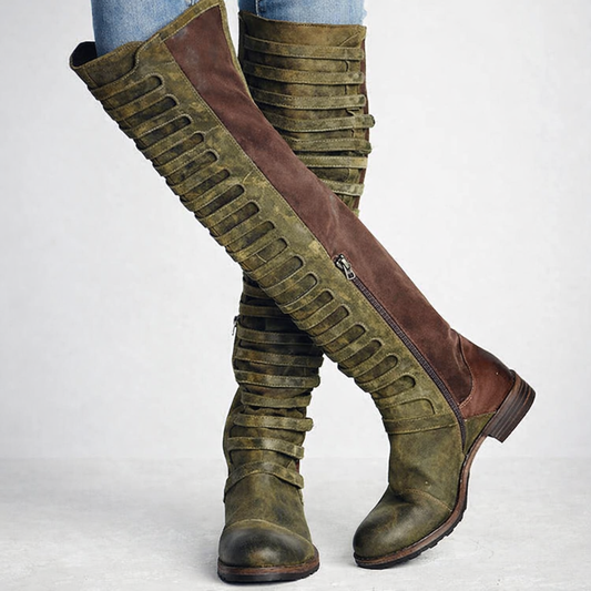 Cizme până la genunchi din piele întoarsă Cristina - Fermoar lateral