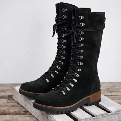 Cizme până la genunchi cu șireturi Cristina - Confort pentru mărimi mari