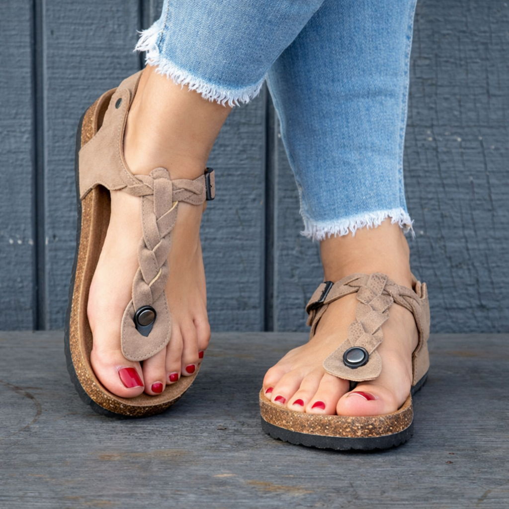 Sandale plate împletite Cristina - Confort herringbone