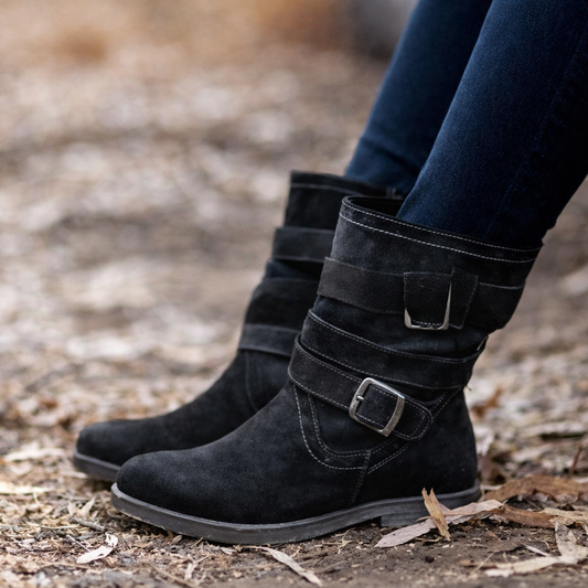 Ghete Cristina din piele întoarsă până la jumătatea gambei - Stil casual de toamnă