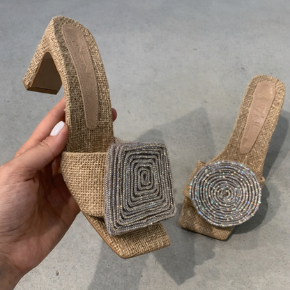 Sandale Cristina din in cu strasuri - Inspirație pentru toc gros