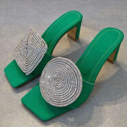 Sandale Cristina din in cu strasuri - Inspirație pentru toc gros