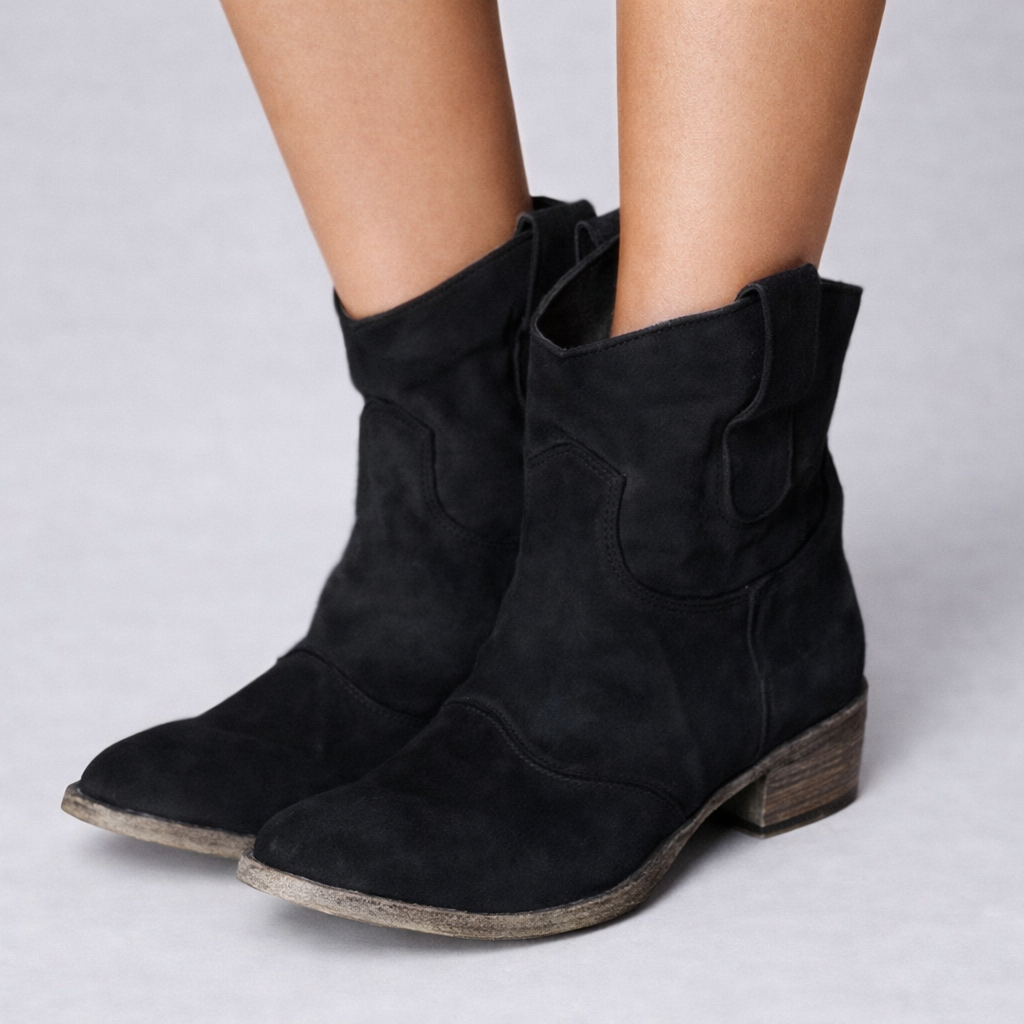 Ghete Cristina Martin din piele întoarsă - Toc bloc confortabil