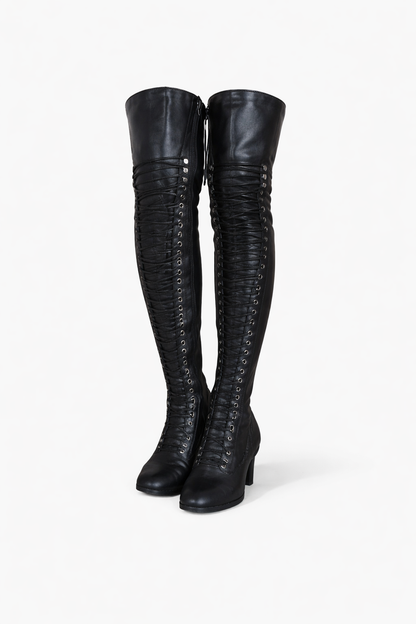 Cizme până la genunchi cu șireturi Cristina - Culoare uni
