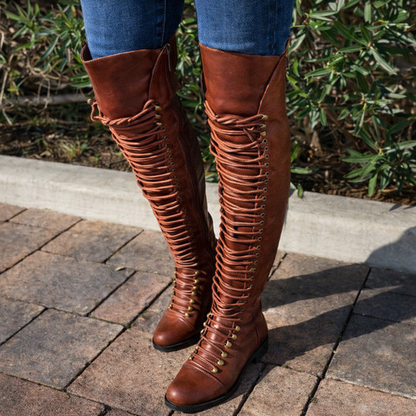 Cizme până la genunchi cu șireturi Cristina - Culoare uni