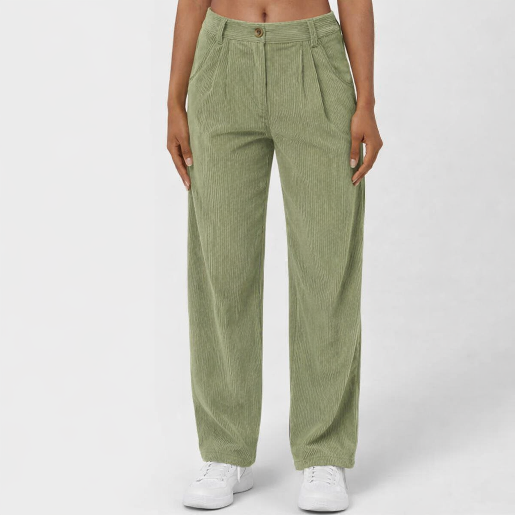 Pantaloni Cristina din catifea reiată cu croială dreaptă - Comfort talie înaltă