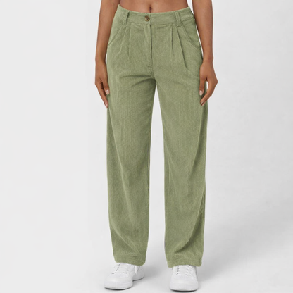 Pantaloni Cristina din catifea reiată cu croială dreaptă - Comfort talie înaltă