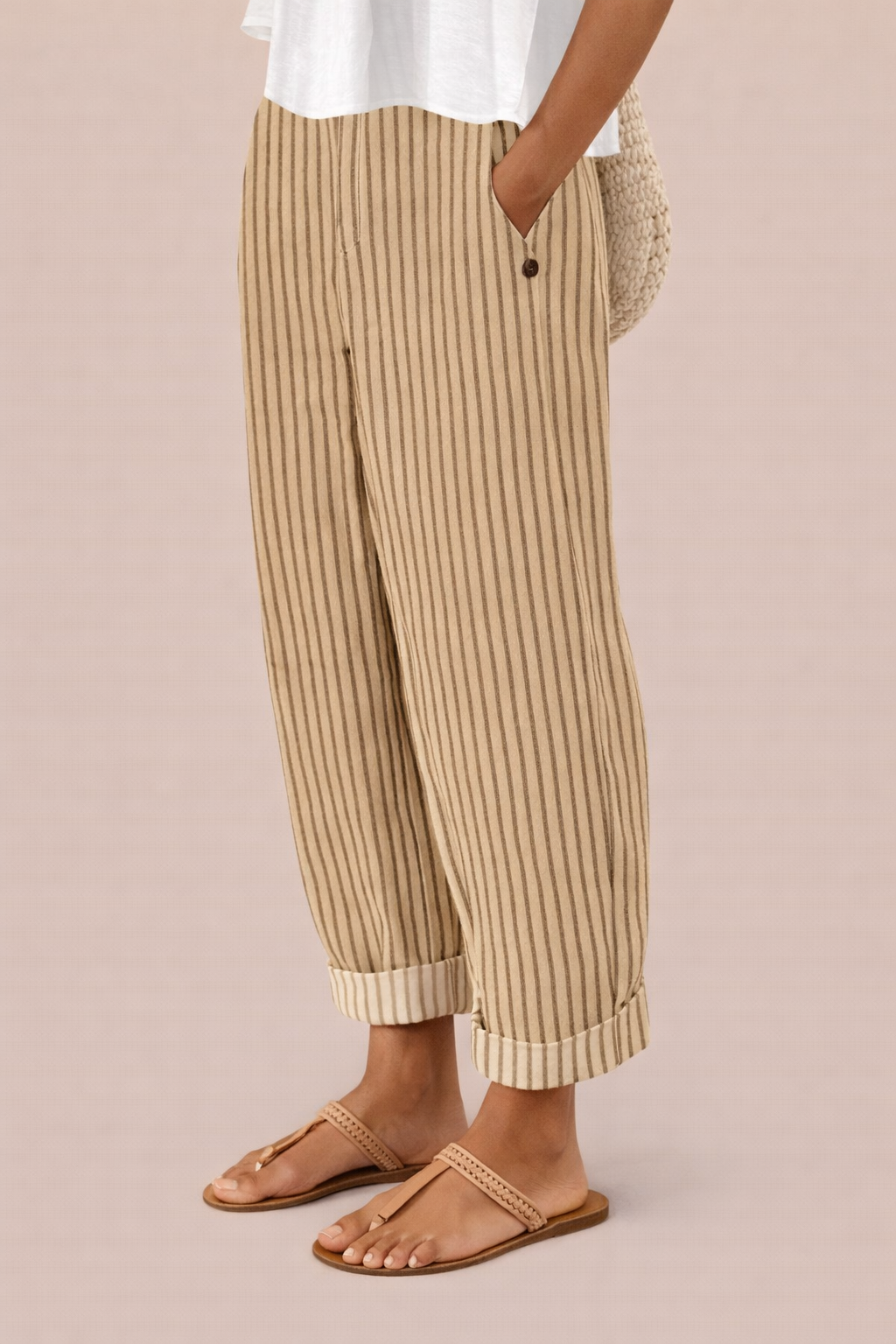 Pantaloni cu dungi Cristina – Bumbac și in respirabil pentru confort optim
