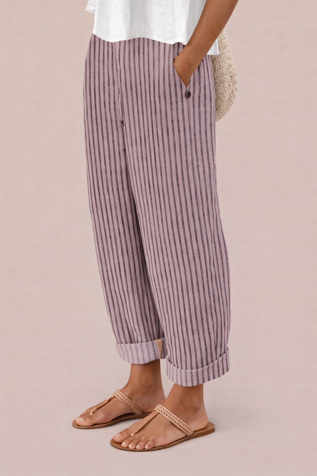 Pantaloni cu dungi Cristina – Bumbac și in respirabil pentru confort optim