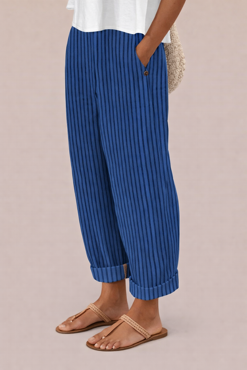 Pantaloni cu dungi Cristina – Bumbac și in respirabil pentru confort optim