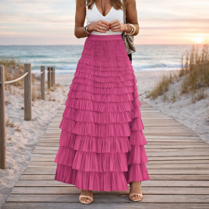 Fustă tricotată cu volane Cristina - Stratificare elegantă pentru vară