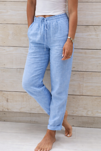 Pantaloni Cristina din bumbac și cânepă - Talie elastică confortabilă