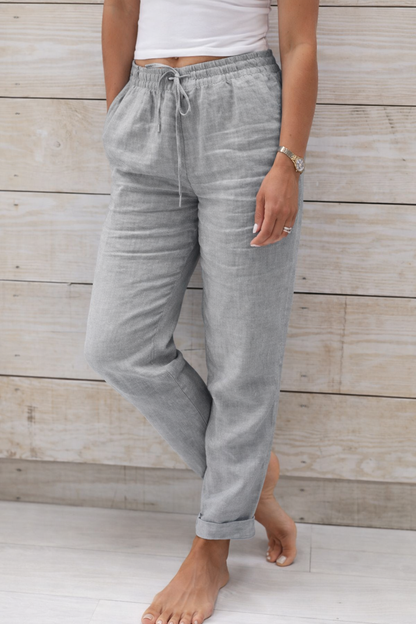 Pantaloni Cristina din bumbac și cânepă - Talie elastică confortabilă
