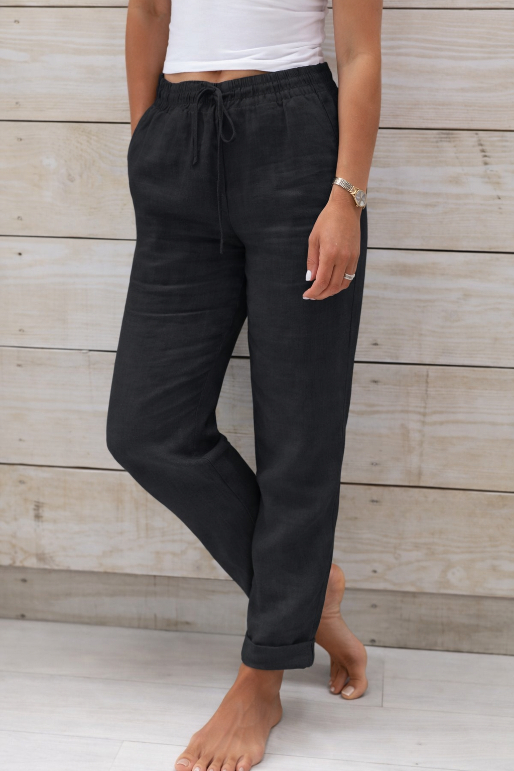 Pantaloni Cristina din bumbac și cânepă - Talie elastică confortabilă