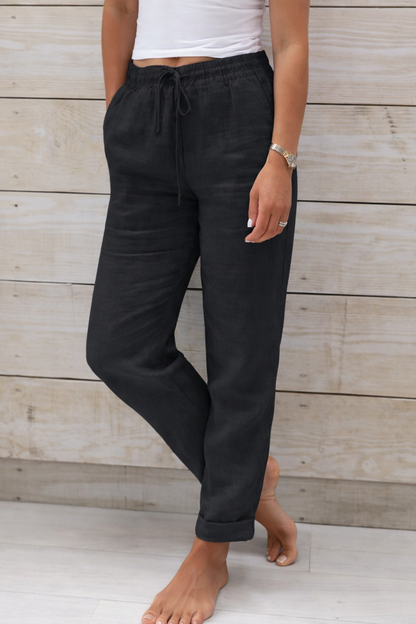 Pantaloni Cristina din bumbac și cânepă - Talie elastică confortabilă