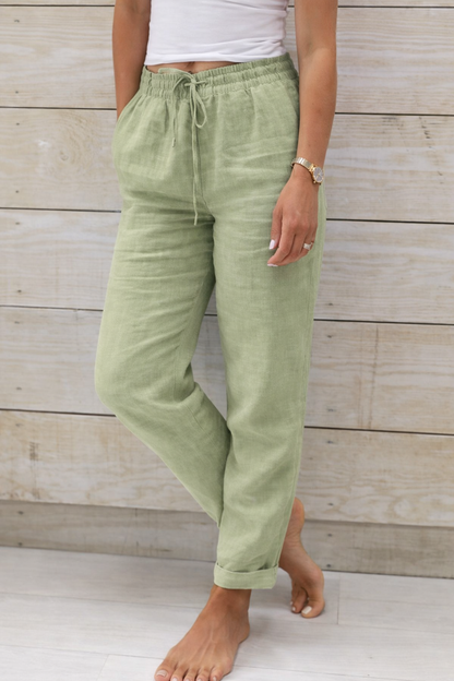 Pantaloni Cristina din bumbac și cânepă - Talie elastică confortabilă